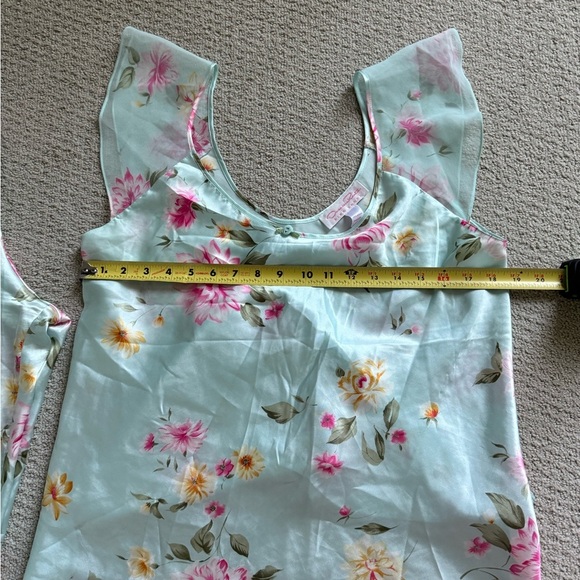 Oscar de la Renta Floral Satin Pajama Set - Light Blue and Pink - Picture 6 of 7